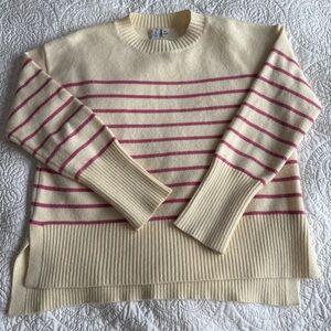 Cream and Pink Striped Oversized Sweater